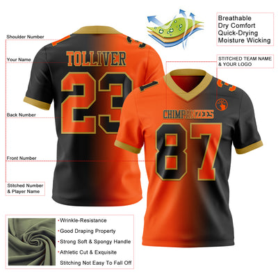 Custom Black Orange-Old Gold Authentic Gradient Fashion Football Jersey