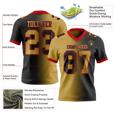 Custom Black Old Gold-Red Authentic Gradient Fashion Football Jersey