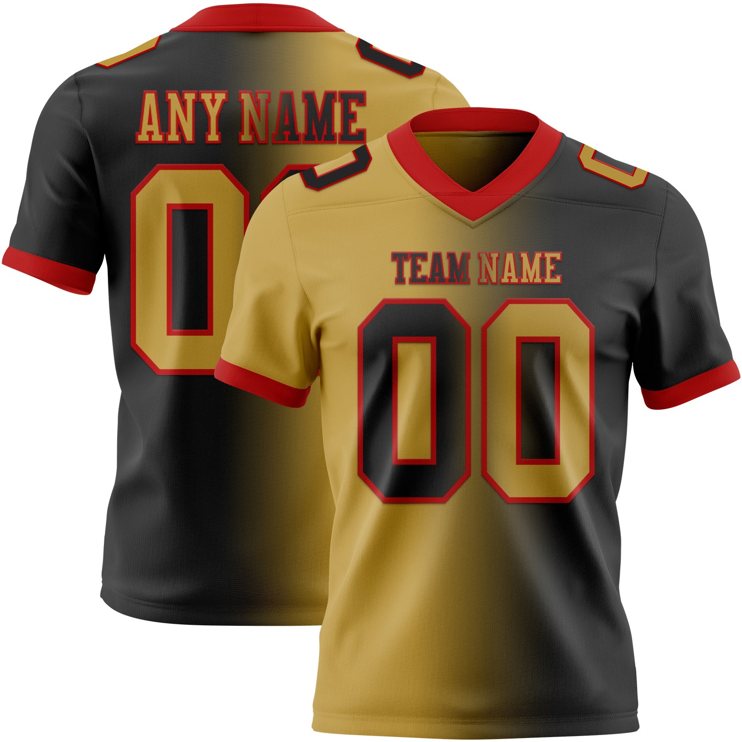 Custom Black Old Gold-Red Authentic Gradient Fashion Football Jersey