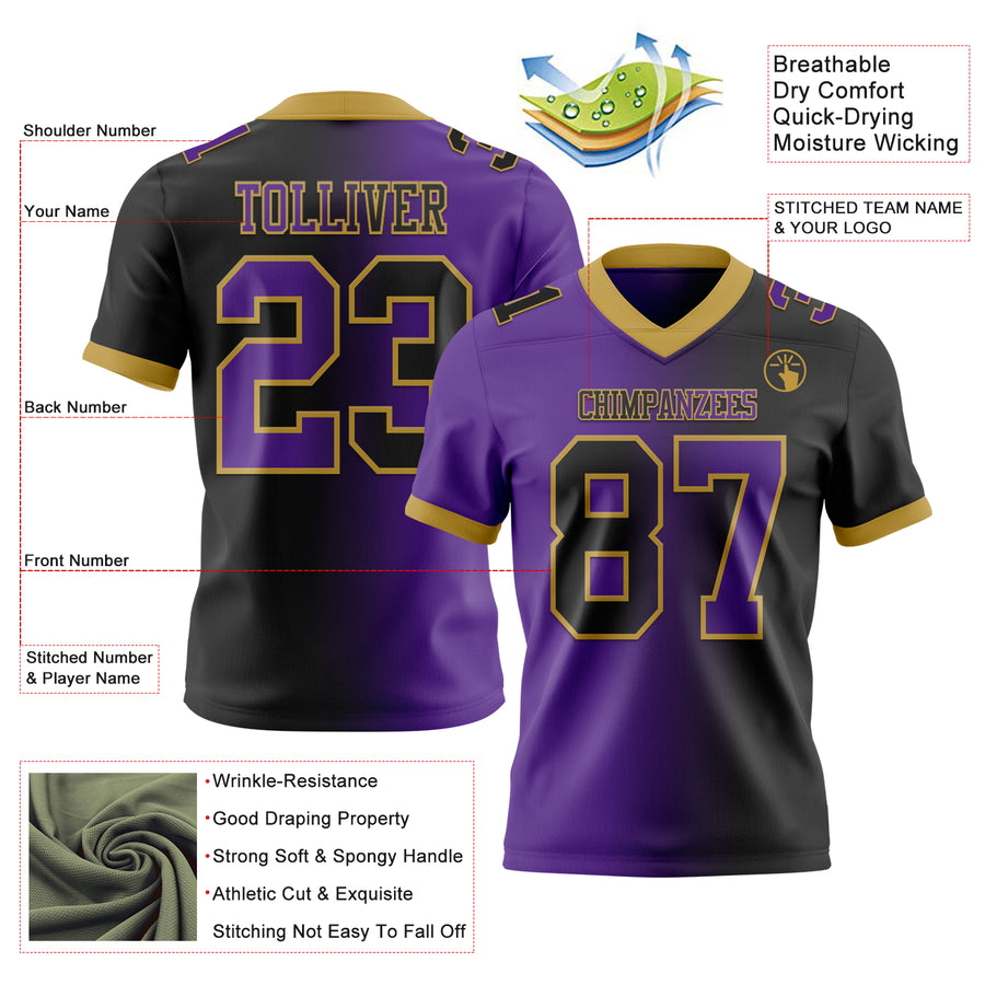 Custom Black Purple-Old Gold Authentic Gradient Fashion Football Jersey