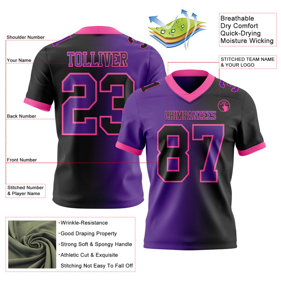 Custom Black Purple-Pink Authentic Gradient Fashion Football Jersey