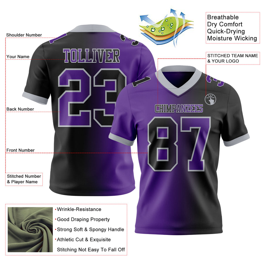 Custom Black Purple-Gray Authentic Gradient Fashion Football Jersey