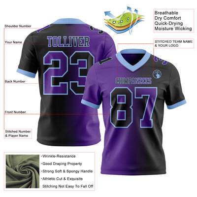 Custom Black Purple-Light Blue Authentic Gradient Fashion Football Jersey