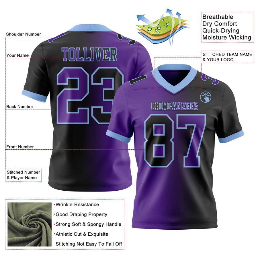 Custom Black Purple-Light Blue Authentic Gradient Fashion Football Jersey
