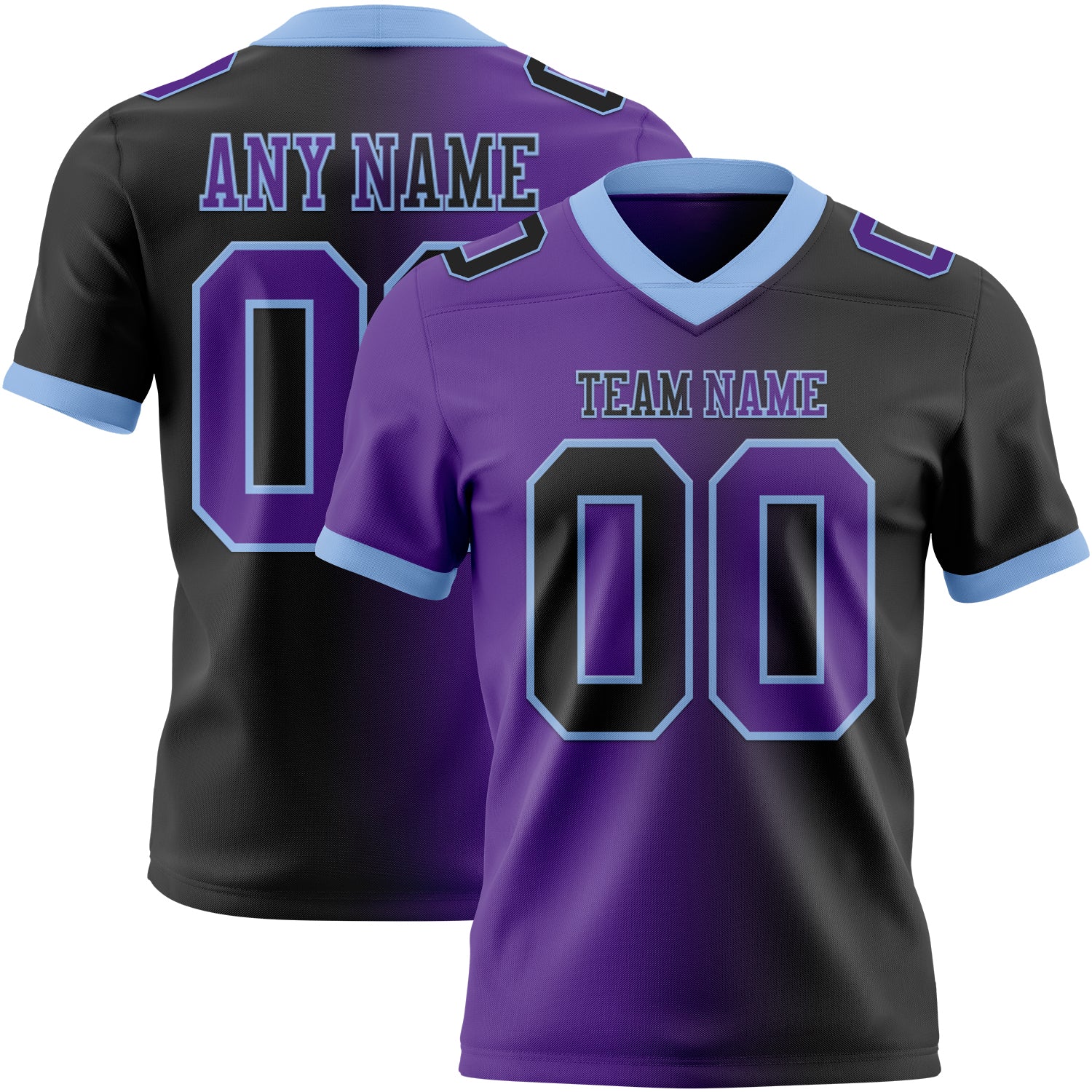 Custom Black Purple-Light Blue Authentic Gradient Fashion Football Jersey
