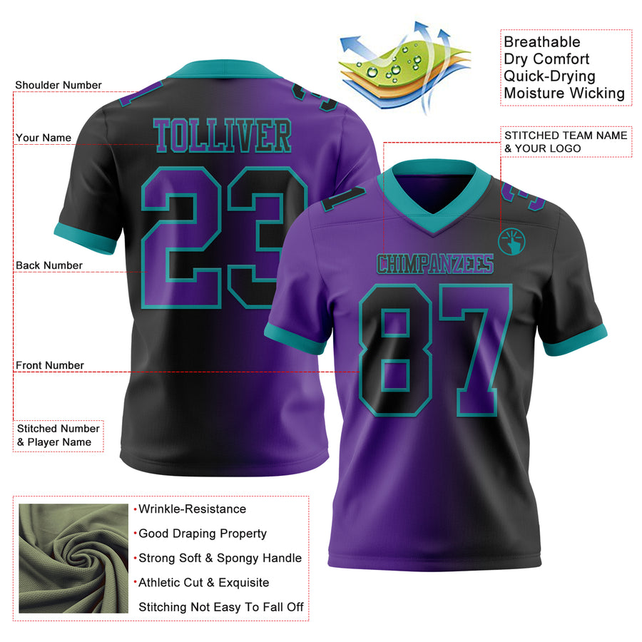 Custom Black Purple-Teal Authentic Gradient Fashion Football Jersey
