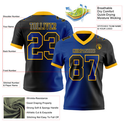 Custom Black Royal-Gold Authentic Gradient Fashion Football Jersey