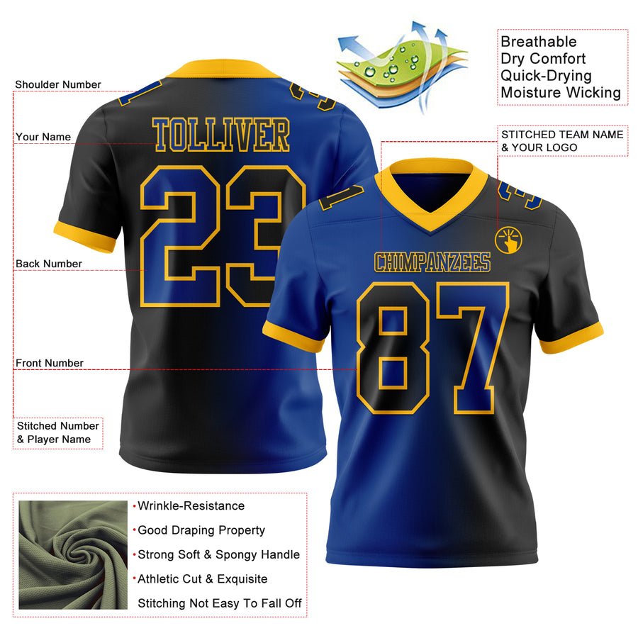 Custom Black Royal-Gold Authentic Gradient Fashion Football Jersey