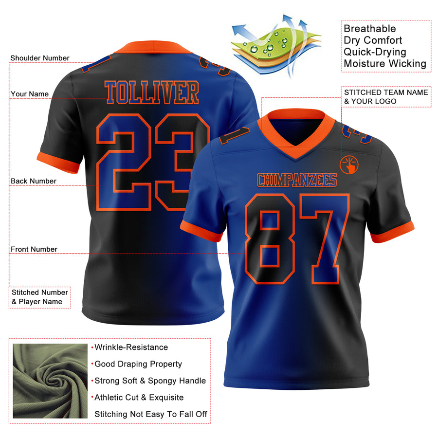 Custom Black Royal-Orange Authentic Gradient Fashion Football Jersey