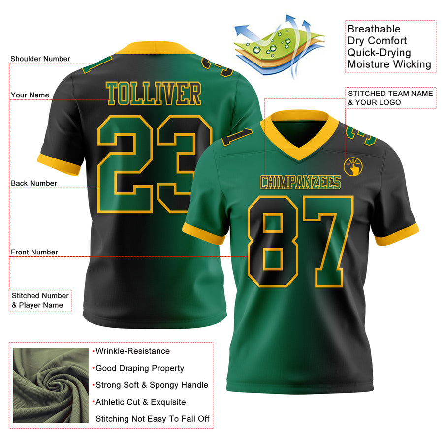 Custom Black Kelly Green-Gold Authentic Gradient Fashion Football Jersey