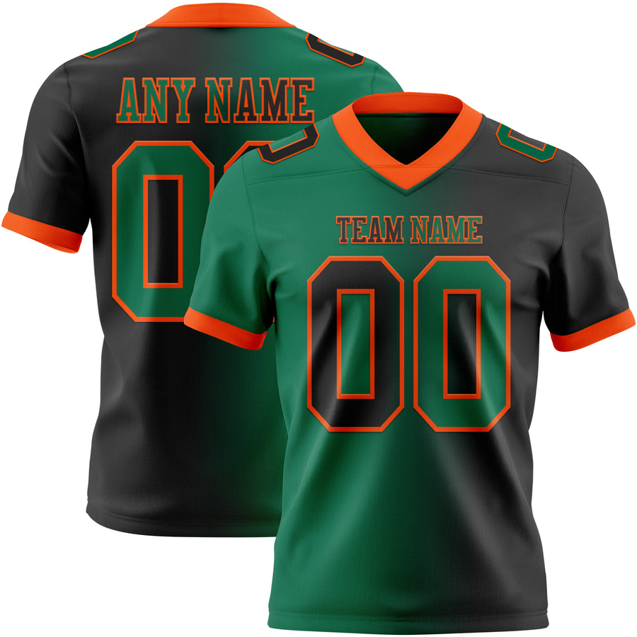 Custom Black Kelly Green-Orange Authentic Gradient Fashion Football Jersey
