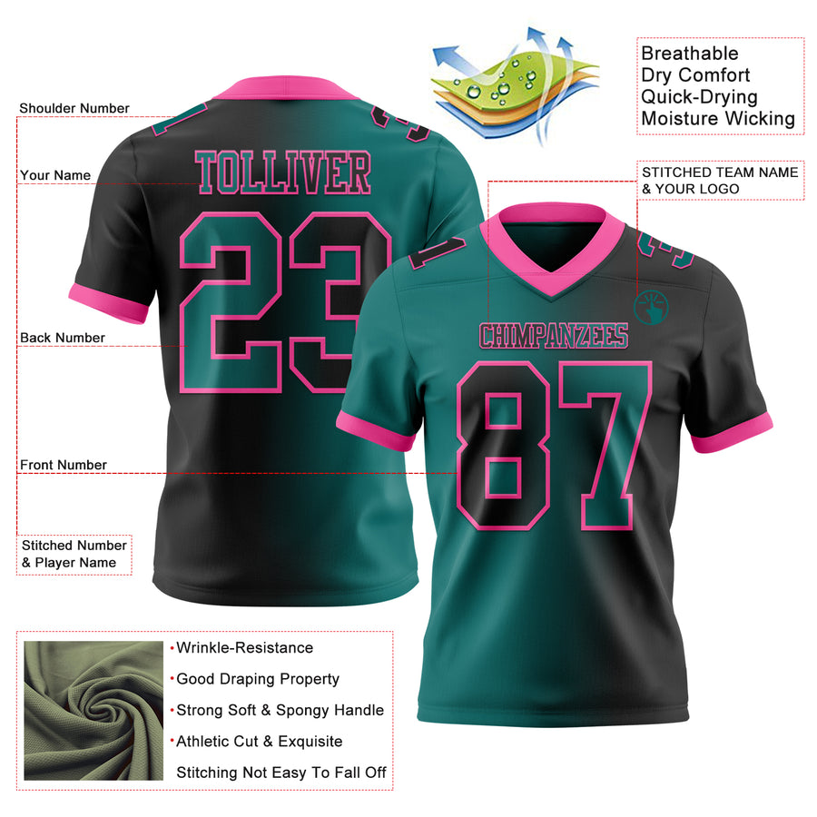 Custom Black Teal-Pink Authentic Gradient Fashion Football Jersey