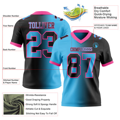 Custom Black Sky Blue-Pink Authentic Gradient Fashion Football Jersey