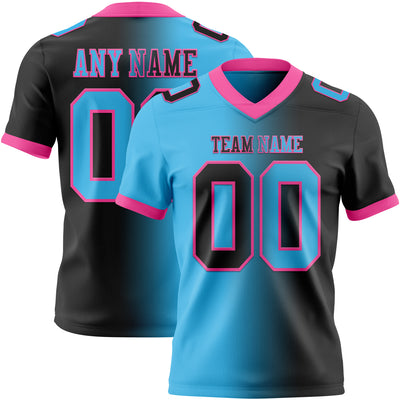 Custom Black Sky Blue-Pink Authentic Gradient Fashion Football Jersey