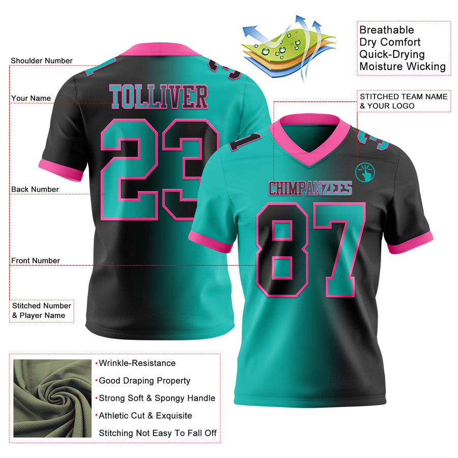 Custom Black Aqua-Pink Authentic Gradient Fashion Football Jersey