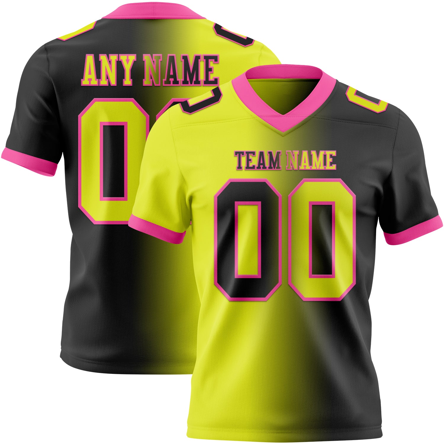 Custom Black Neon Yellow-Pink Authentic Gradient Fashion Football Jersey