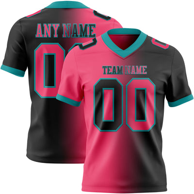 Custom Black Neon Pink-Teal Authentic Gradient Fashion Football Jersey
