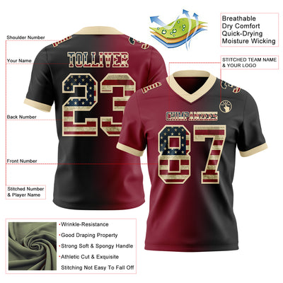 Custom Black Vintage USA Flag Crimson-Cream Authentic Gradient Fashion Football Jersey