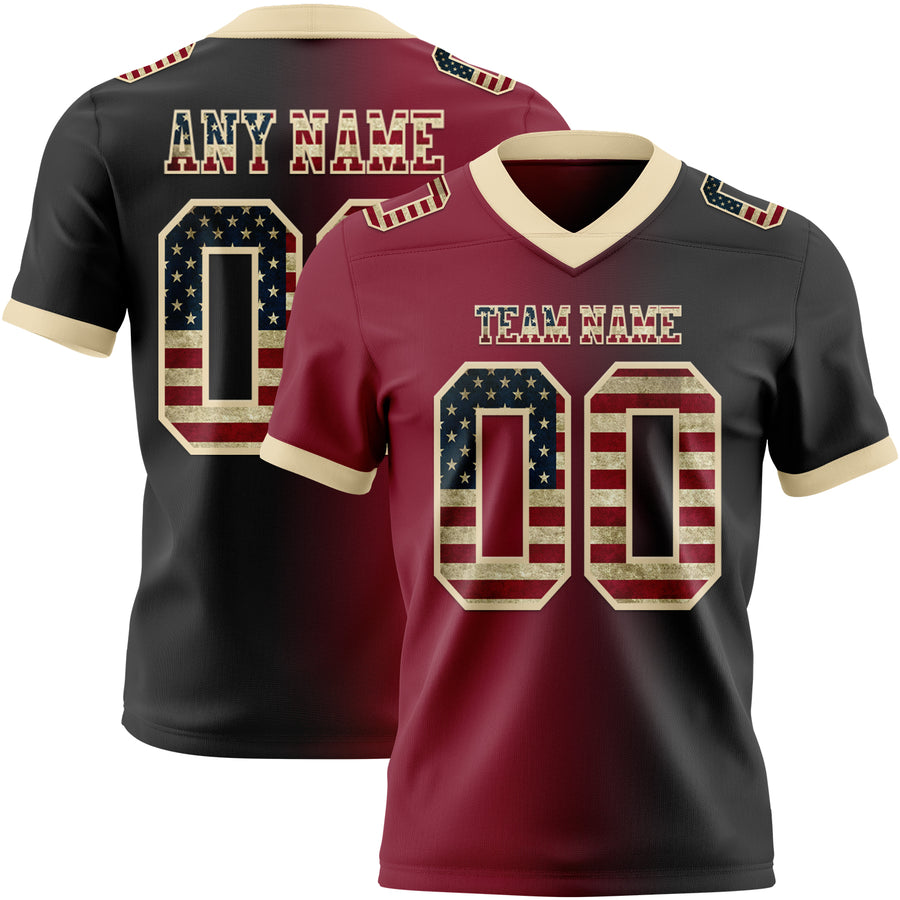 Custom Black Vintage USA Flag Crimson-Cream Authentic Gradient Fashion Football Jersey