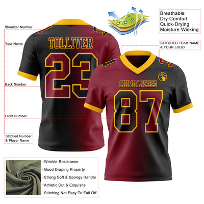 Custom Black Crimson-Gold Authentic Gradient Fashion Football Jersey