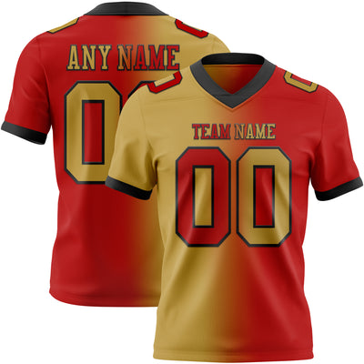 Custom Red Old Gold-Black Authentic Gradient Fashion Football Jersey