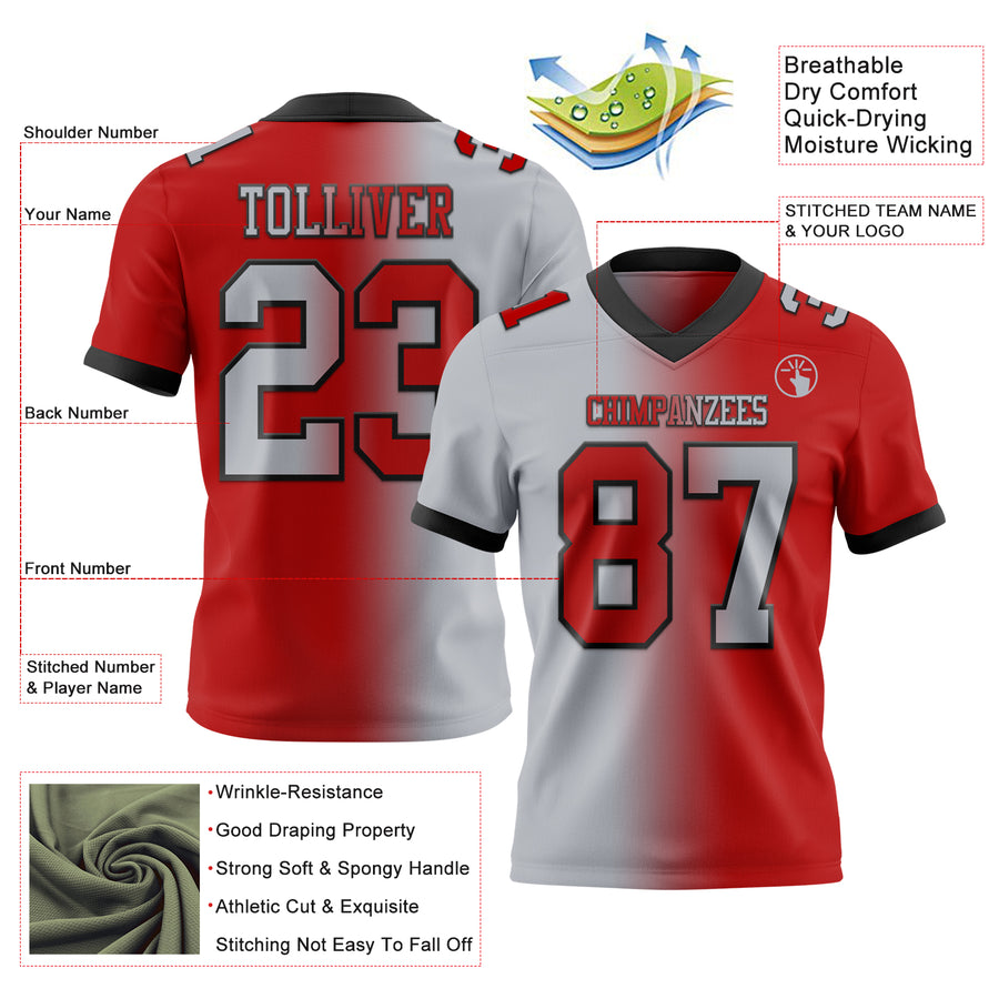 Custom Red Gray-Black Authentic Gradient Fashion Football Jersey