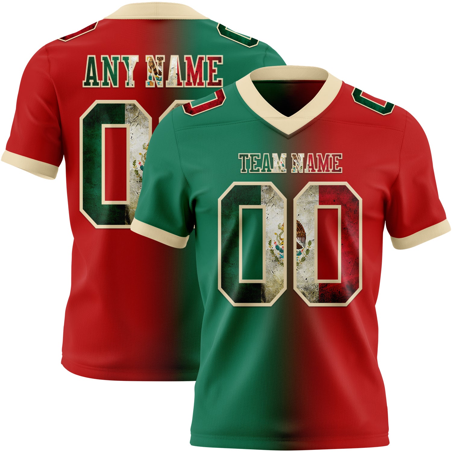 Custom Red Vintage Mexican Flag Kelly Green-Cream Authentic Gradient Fashion Football Jersey
