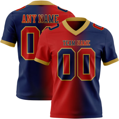 Custom Navy Red-Old Gold Authentic Gradient Fashion Football Jersey