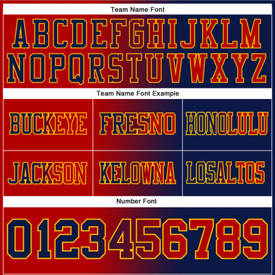 Custom Navy Red-Gold Authentic Gradient Fashion Football Jersey