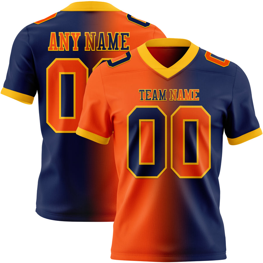 Custom Navy Orange-Gold Authentic Gradient Fashion Football Jersey