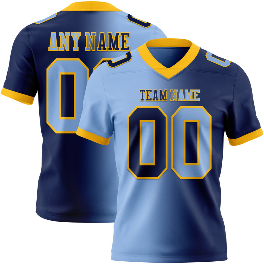 Custom Navy Light Blue-Gold Authentic Gradient Fashion Football Jersey