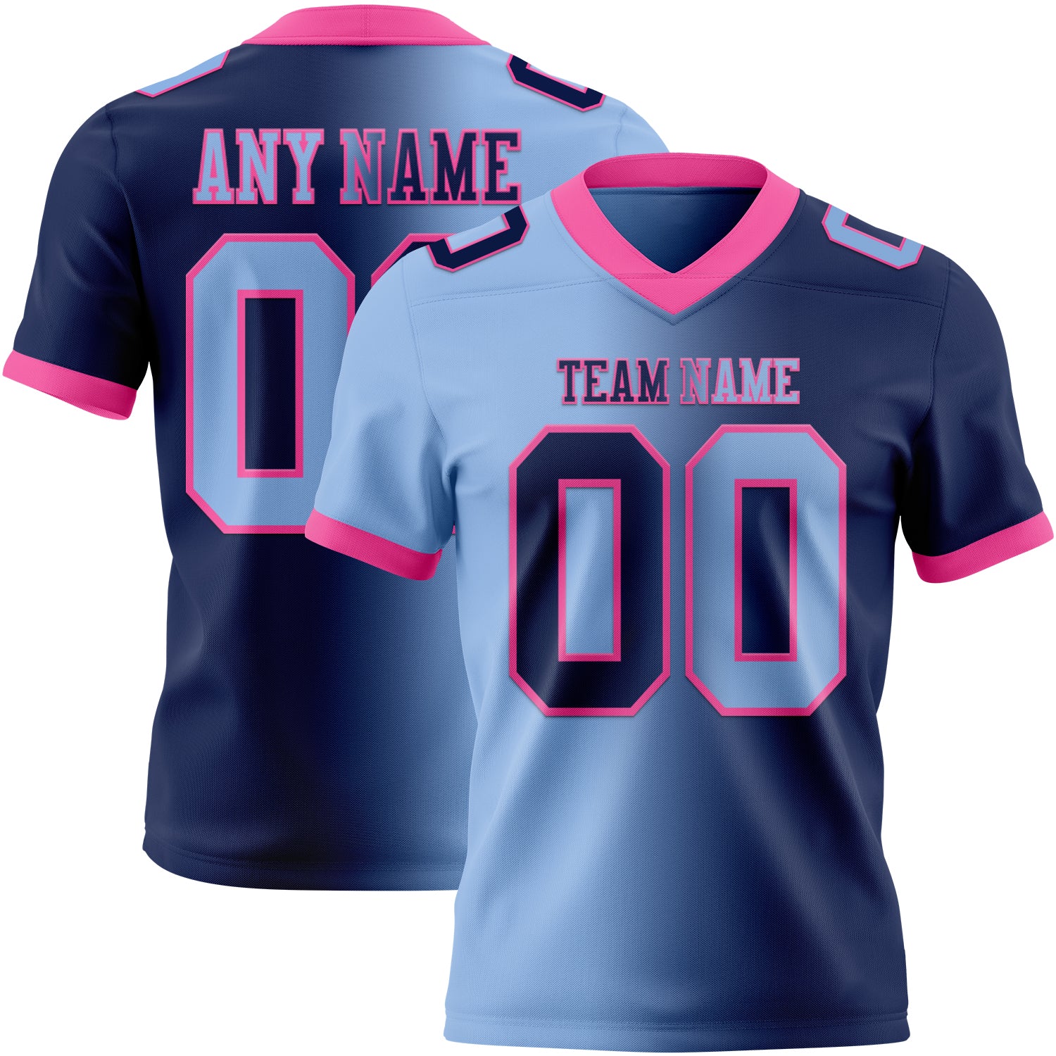Custom Navy Light Blue-Pink Authentic Gradient Fashion Football Jersey