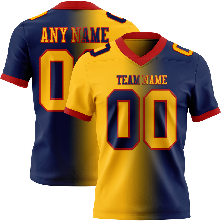 Custom Navy Gold-Red Authentic Gradient Fashion Football Jersey