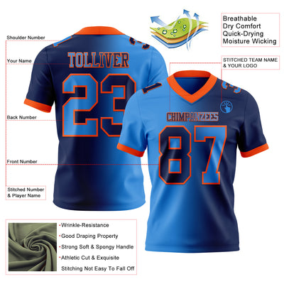 Custom Navy Powder Blue-Orange Authentic Gradient Fashion Football Jersey
