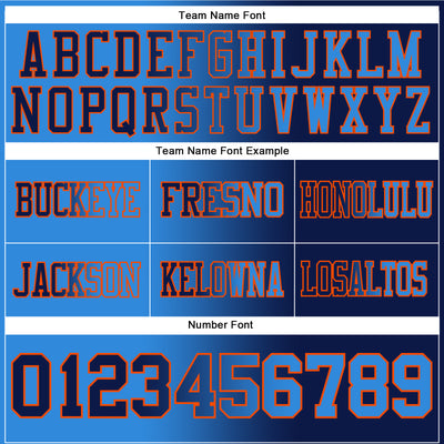 Custom Navy Powder Blue-Orange Authentic Gradient Fashion Football Jersey