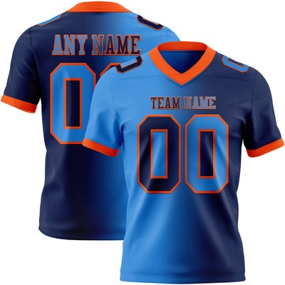 Custom Navy Powder Blue-Orange Authentic Gradient Fashion Football Jersey