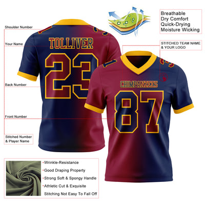 Custom Navy Maroon-Gold Authentic Gradient Fashion Football Jersey