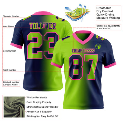 Custom Navy Neon Green-Pink Authentic Gradient Fashion Football Jersey