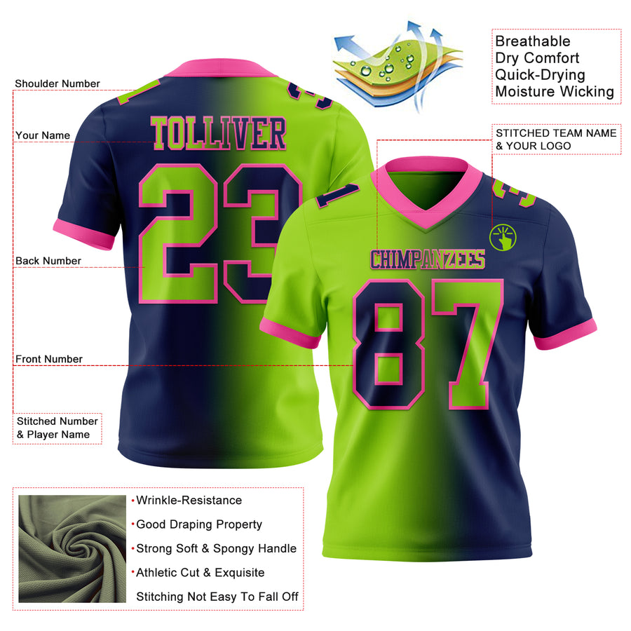 Custom Navy Neon Green-Pink Authentic Gradient Fashion Football Jersey