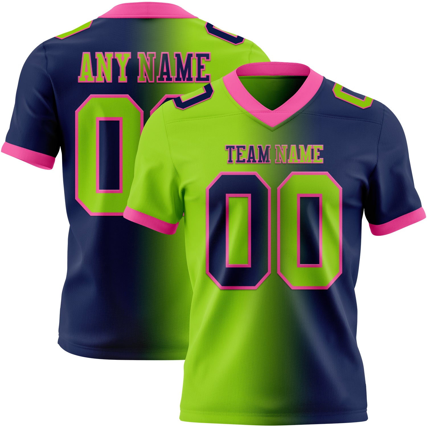Custom Navy Neon Green-Pink Authentic Gradient Fashion Football Jersey