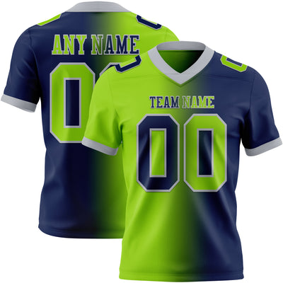 Custom Navy Neon Green-Gray Authentic Gradient Fashion Football Jersey