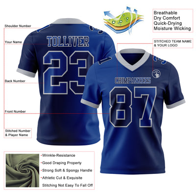 Custom Navy Royal-Gray Authentic Gradient Fashion Football Jersey