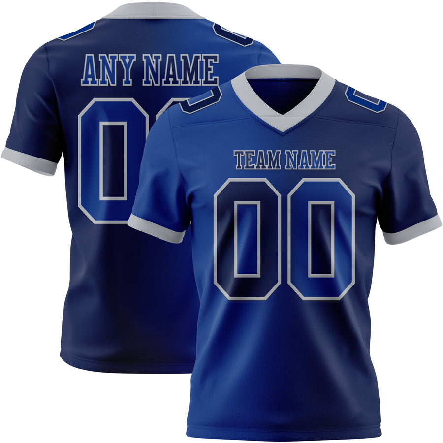 Custom Navy Royal-Gray Authentic Gradient Fashion Football Jersey