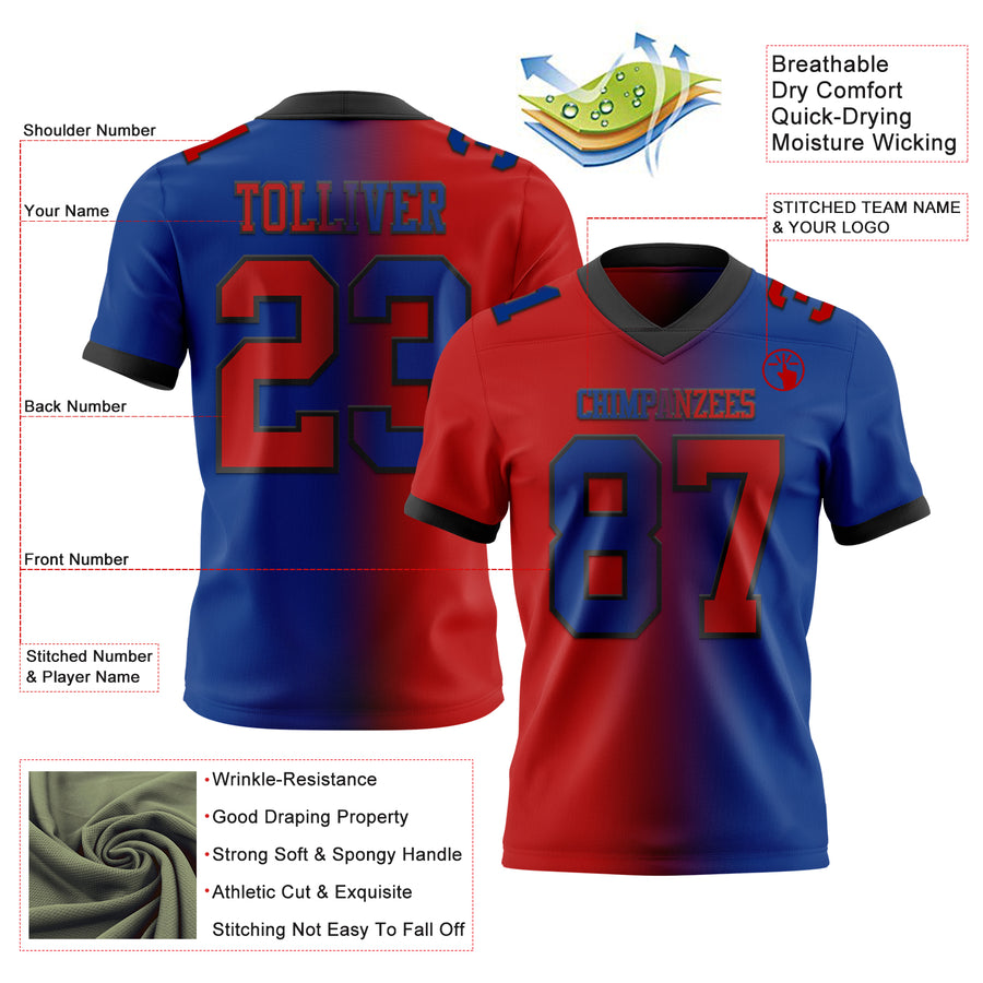 Custom Royal Red-Black Authentic Gradient Fashion Football Jersey