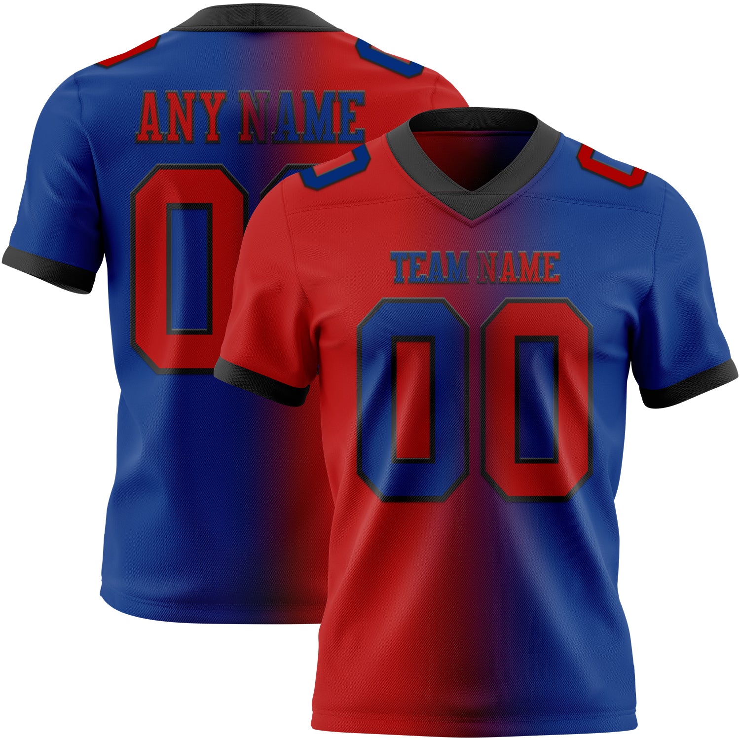 Custom Royal Red-Black Authentic Gradient Fashion Football Jersey