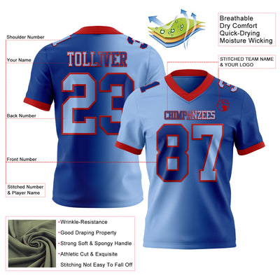 Custom Royal Light Blue-Red Authentic Gradient Fashion Football Jersey