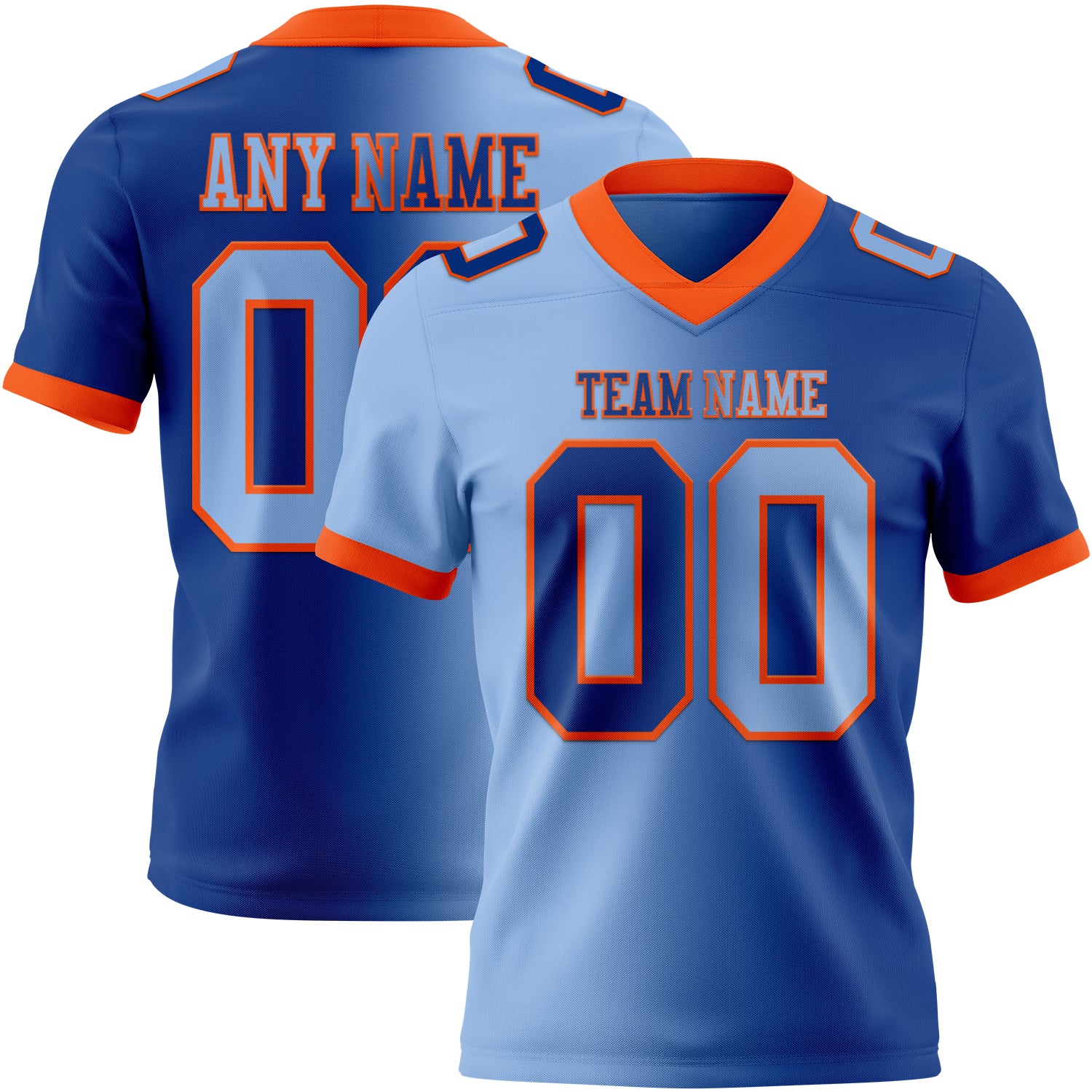 Custom Royal Light Blue-Orange Authentic Gradient Fashion Football Jersey