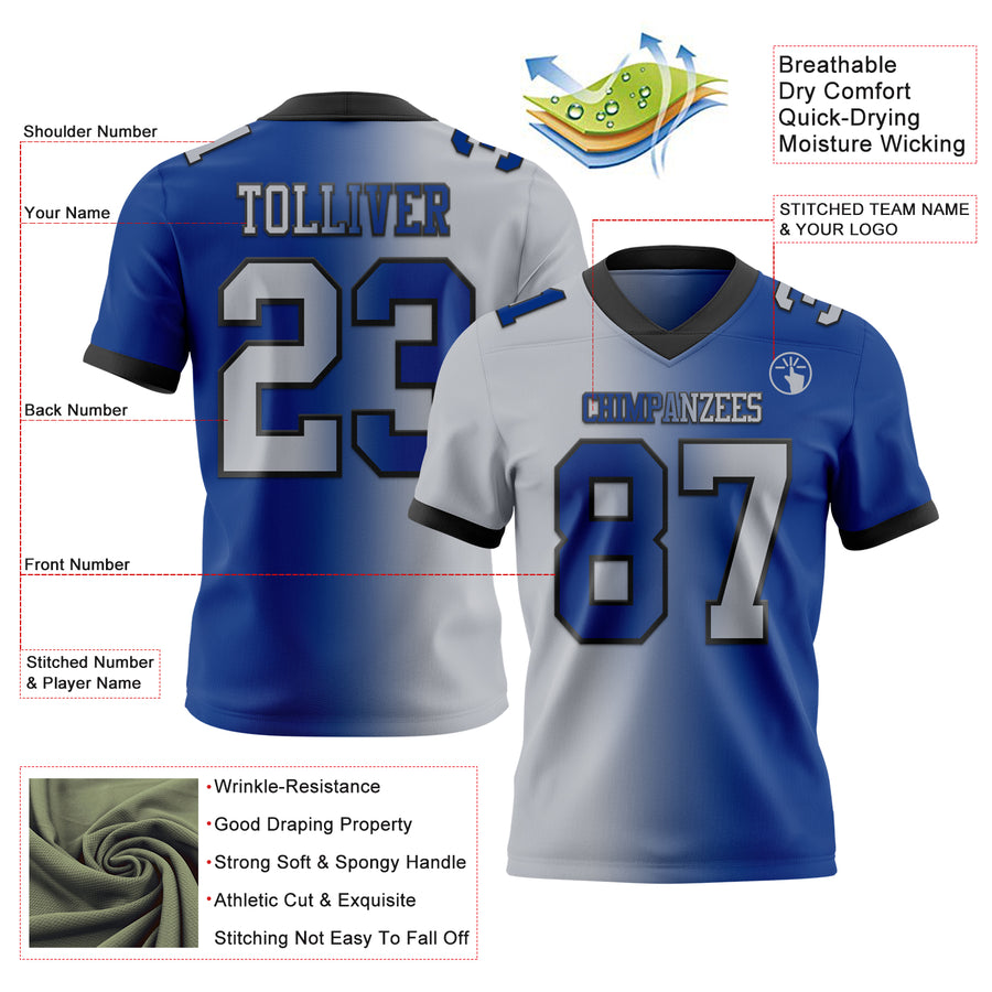 Custom Royal Gray-Black Authentic Gradient Fashion Football Jersey