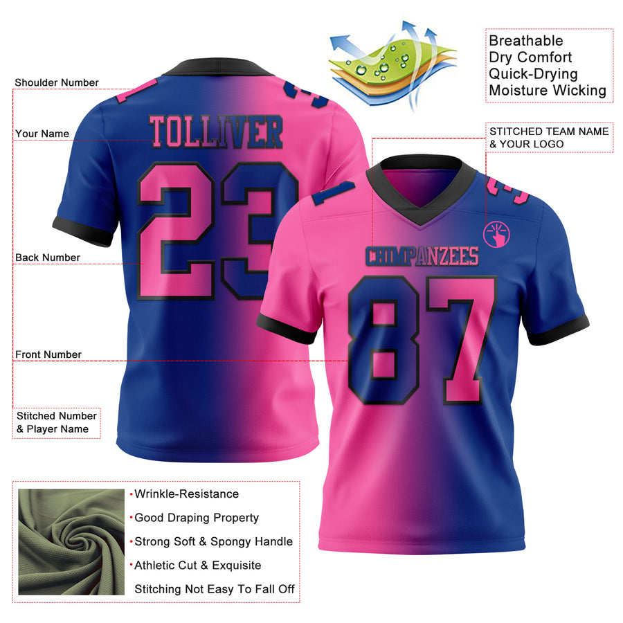 Custom Royal Pink-Black Authentic Gradient Fashion Football Jersey