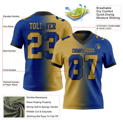 Custom Royal Old Gold-Black Authentic Gradient Fashion Football Jersey